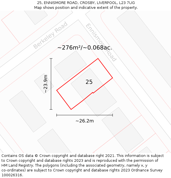 25, ENNISMORE ROAD, CROSBY, LIVERPOOL, L23 7UG: Plot and title map