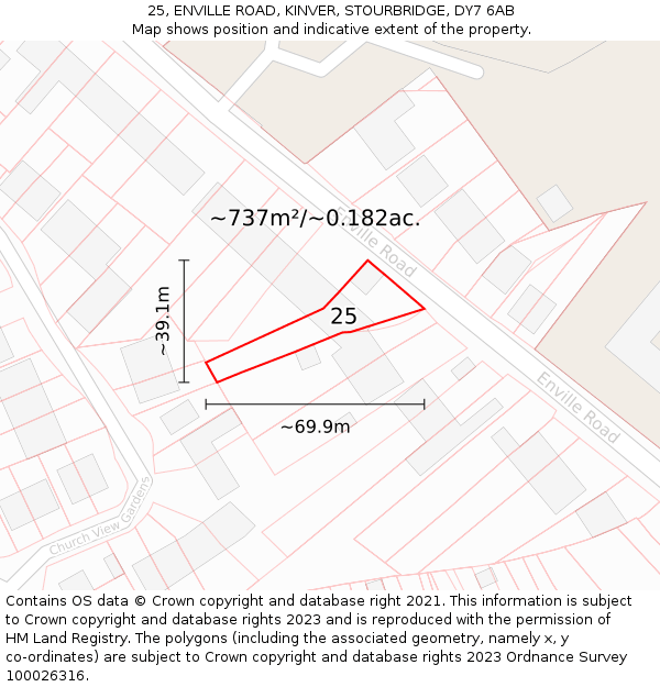 25, ENVILLE ROAD, KINVER, STOURBRIDGE, DY7 6AB: Plot and title map