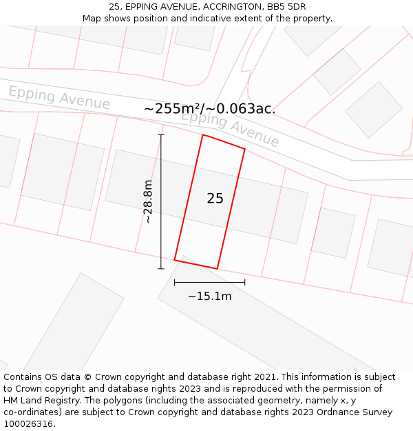 25, EPPING AVENUE, ACCRINGTON, BB5 5DR: Plot and title map
