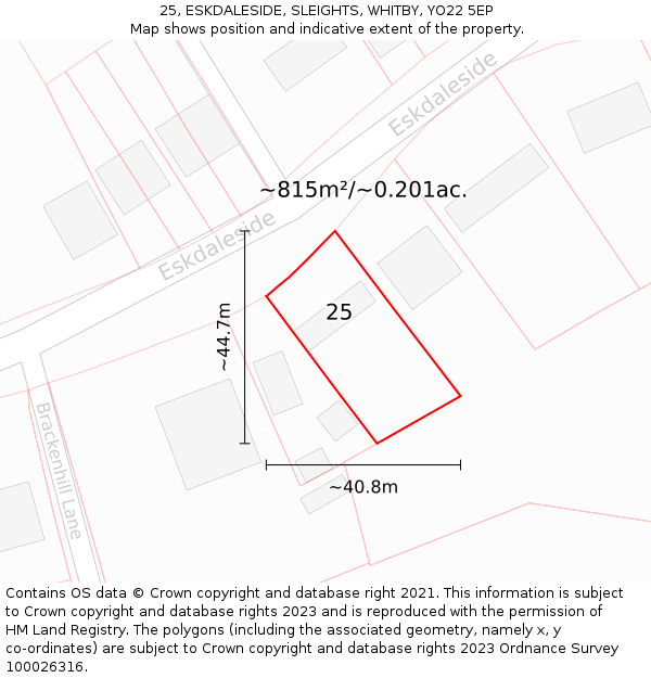 25, ESKDALESIDE, SLEIGHTS, WHITBY, YO22 5EP: Plot and title map