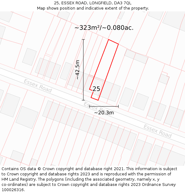 25, ESSEX ROAD, LONGFIELD, DA3 7QL: Plot and title map