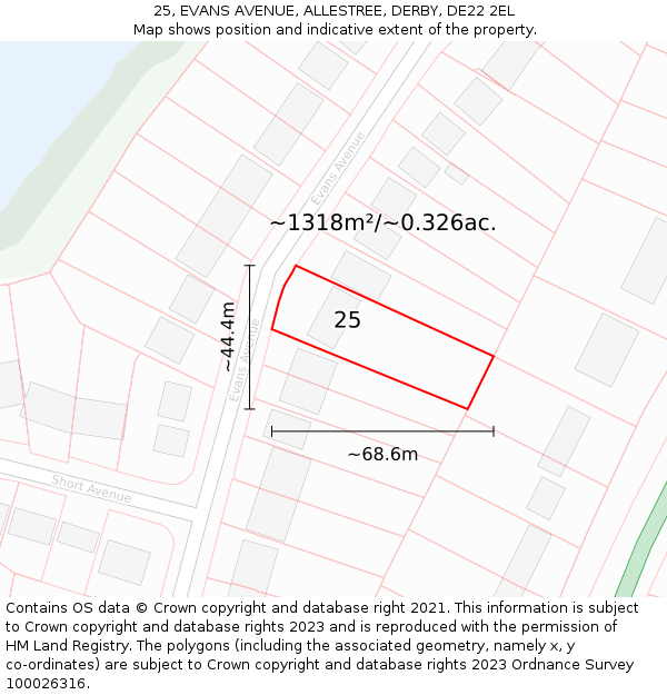 25, EVANS AVENUE, ALLESTREE, DERBY, DE22 2EL: Plot and title map