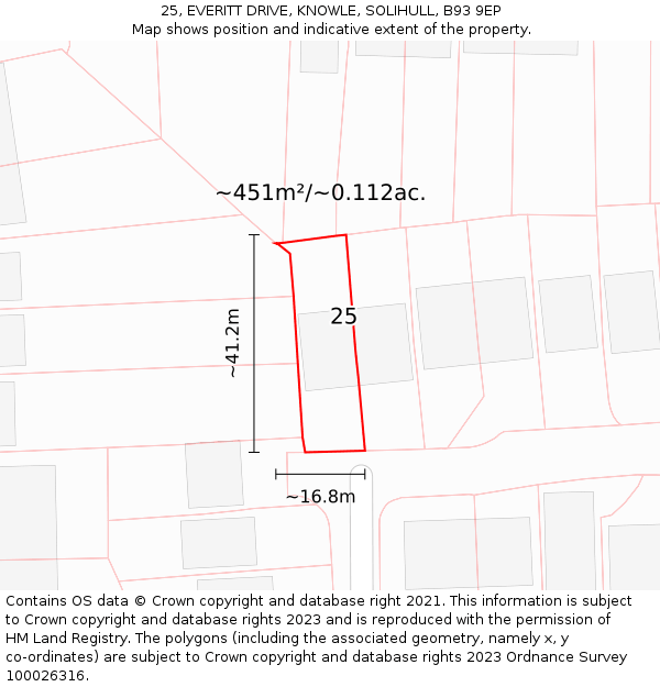 25, EVERITT DRIVE, KNOWLE, SOLIHULL, B93 9EP: Plot and title map