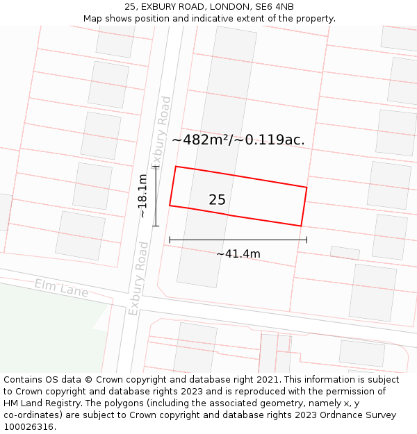 25, EXBURY ROAD, LONDON, SE6 4NB: Plot and title map