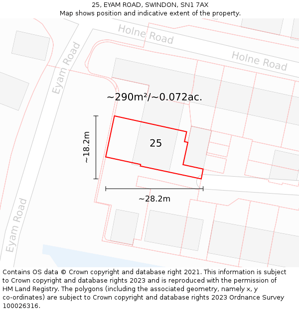 25, EYAM ROAD, SWINDON, SN1 7AX: Plot and title map