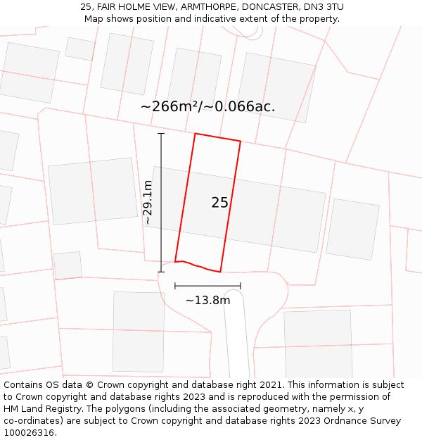 25, FAIR HOLME VIEW, ARMTHORPE, DONCASTER, DN3 3TU: Plot and title map