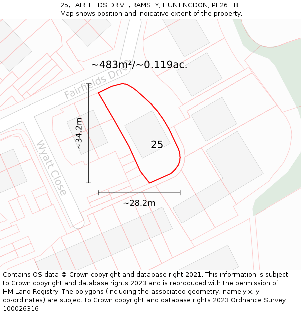 25, FAIRFIELDS DRIVE, RAMSEY, HUNTINGDON, PE26 1BT: Plot and title map