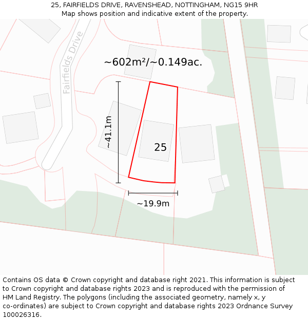 25, FAIRFIELDS DRIVE, RAVENSHEAD, NOTTINGHAM, NG15 9HR: Plot and title map