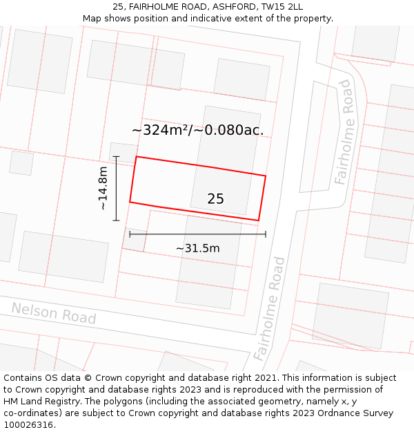 25, FAIRHOLME ROAD, ASHFORD, TW15 2LL: Plot and title map