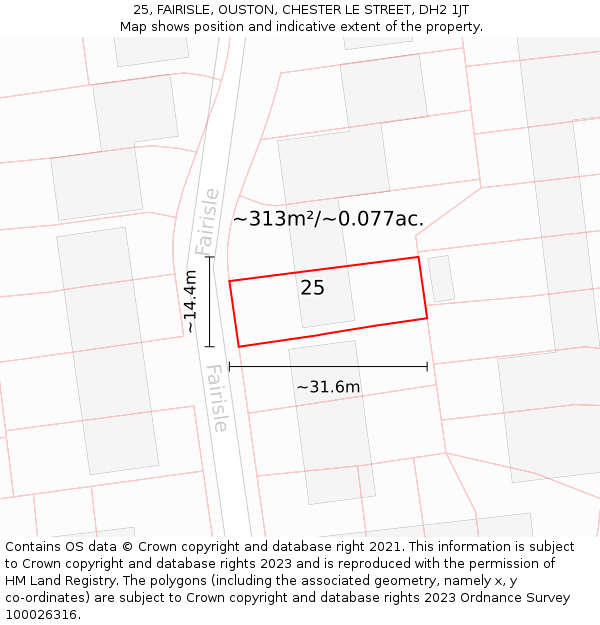 25, FAIRISLE, OUSTON, CHESTER LE STREET, DH2 1JT: Plot and title map