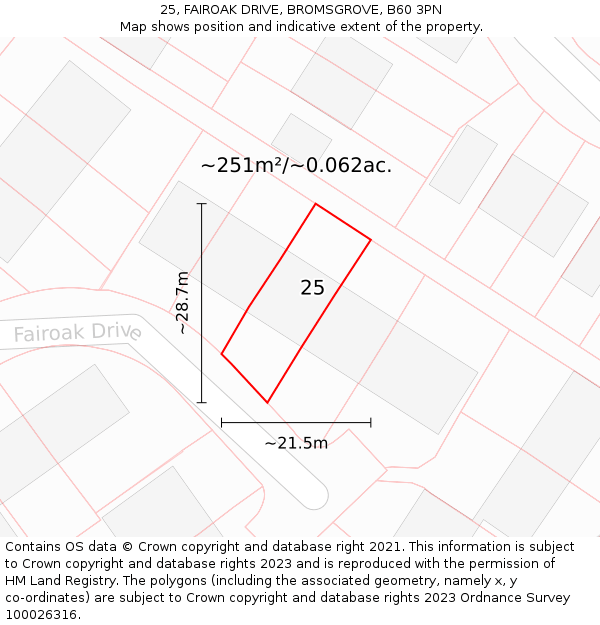 25, FAIROAK DRIVE, BROMSGROVE, B60 3PN: Plot and title map
