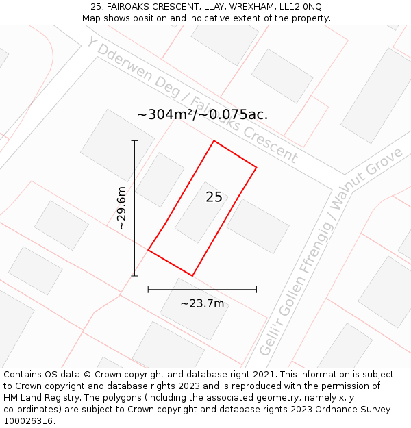 25, FAIROAKS CRESCENT, LLAY, WREXHAM, LL12 0NQ: Plot and title map