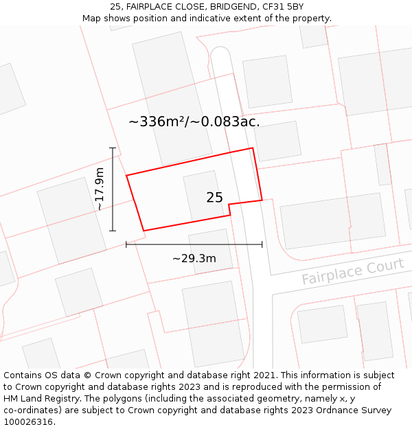 25, FAIRPLACE CLOSE, BRIDGEND, CF31 5BY: Plot and title map