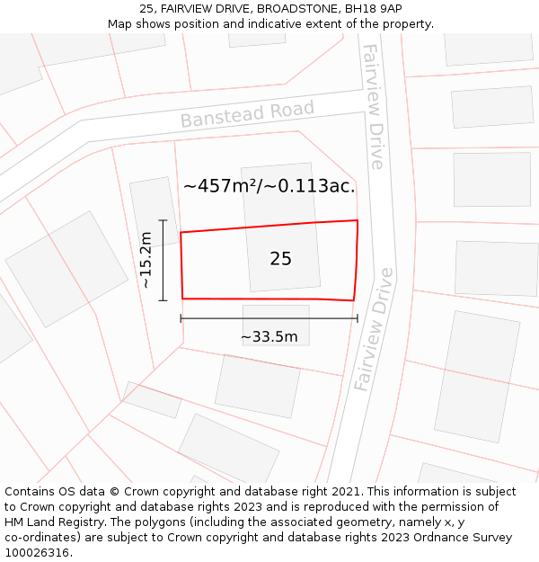 25, FAIRVIEW DRIVE, BROADSTONE, BH18 9AP: Plot and title map