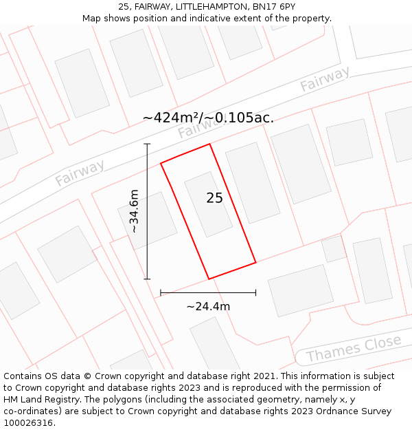 25, FAIRWAY, LITTLEHAMPTON, BN17 6PY: Plot and title map