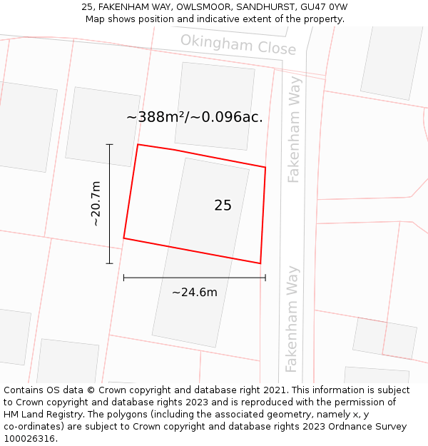 25, FAKENHAM WAY, OWLSMOOR, SANDHURST, GU47 0YW: Plot and title map