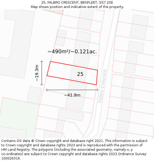 25, FALBRO CRESCENT, BENFLEET, SS7 2SE: Plot and title map