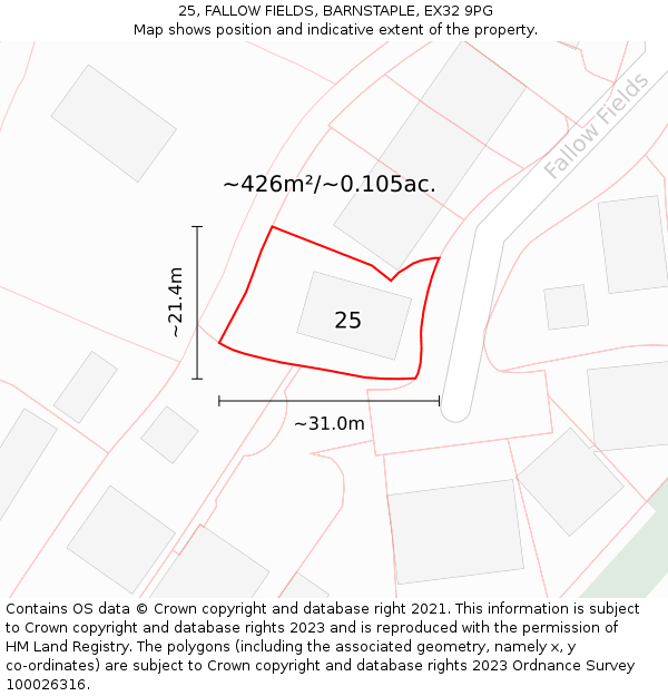 25, FALLOW FIELDS, BARNSTAPLE, EX32 9PG: Plot and title map
