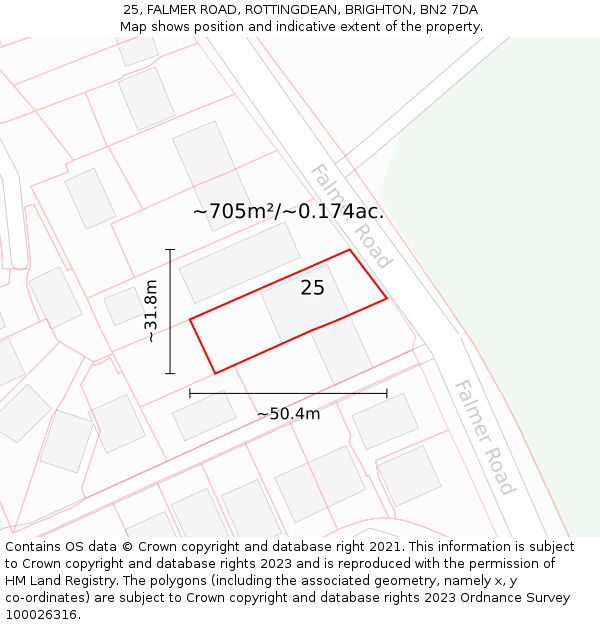 25, FALMER ROAD, ROTTINGDEAN, BRIGHTON, BN2 7DA: Plot and title map
