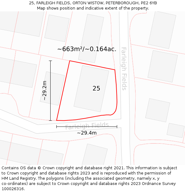 25, FARLEIGH FIELDS, ORTON WISTOW, PETERBOROUGH, PE2 6YB: Plot and title map