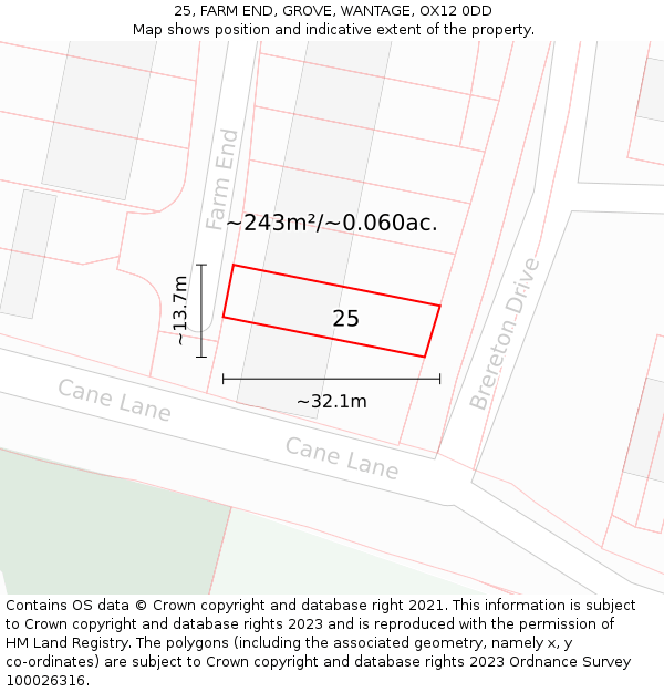 25, FARM END, GROVE, WANTAGE, OX12 0DD: Plot and title map