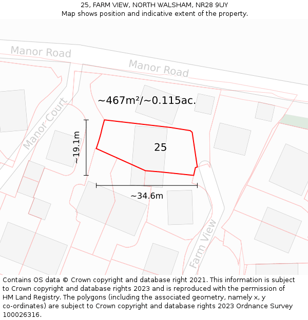 25, FARM VIEW, NORTH WALSHAM, NR28 9UY: Plot and title map