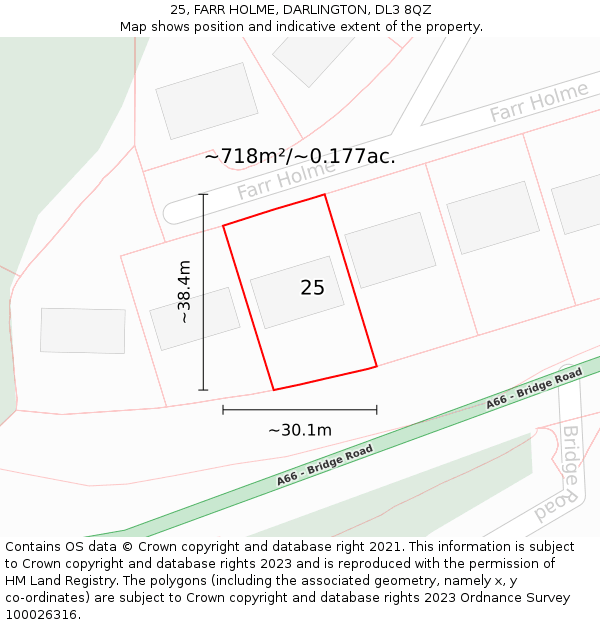 25, FARR HOLME, DARLINGTON, DL3 8QZ: Plot and title map