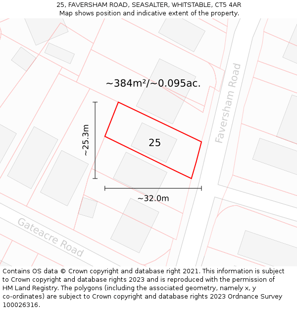 25, FAVERSHAM ROAD, SEASALTER, WHITSTABLE, CT5 4AR: Plot and title map