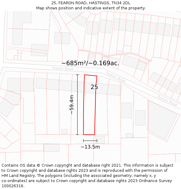 25, FEARON ROAD, HASTINGS, TN34 2DL: Plot and title map
