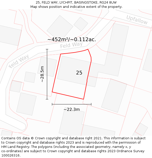 25, FELD WAY, LYCHPIT, BASINGSTOKE, RG24 8UW: Plot and title map