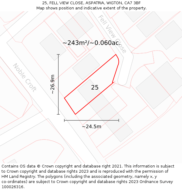 25, FELL VIEW CLOSE, ASPATRIA, WIGTON, CA7 3BF: Plot and title map