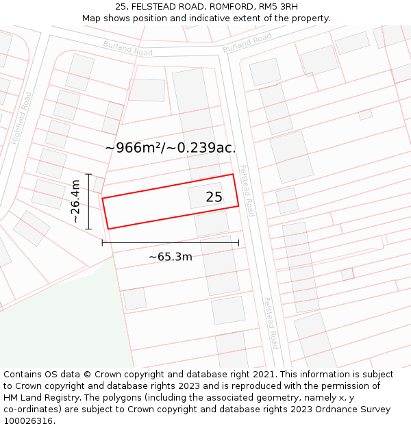 25, FELSTEAD ROAD, ROMFORD, RM5 3RH: Plot and title map