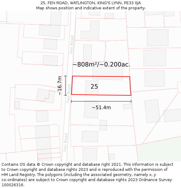 25, FEN ROAD, WATLINGTON, KING'S LYNN, PE33 0JA: Plot and title map