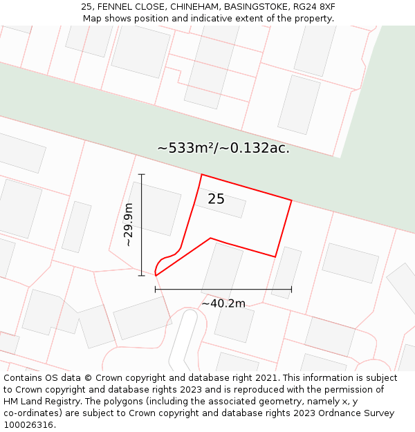 25, FENNEL CLOSE, CHINEHAM, BASINGSTOKE, RG24 8XF: Plot and title map
