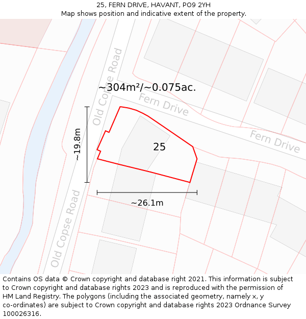 25, FERN DRIVE, HAVANT, PO9 2YH: Plot and title map