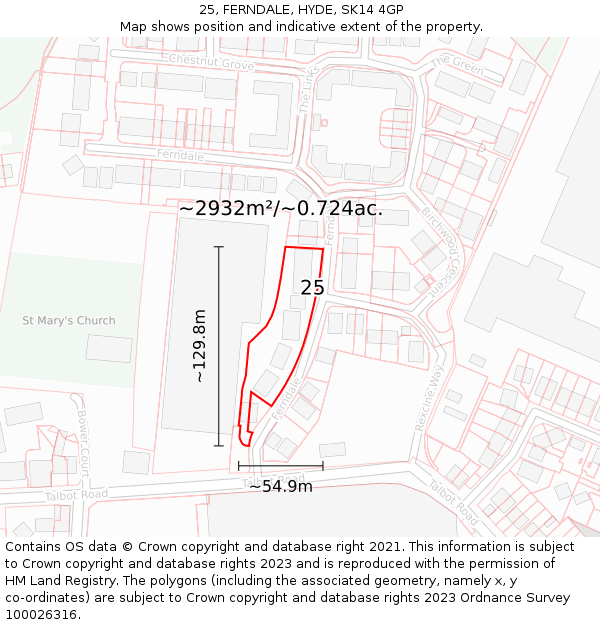 25, FERNDALE, HYDE, SK14 4GP: Plot and title map