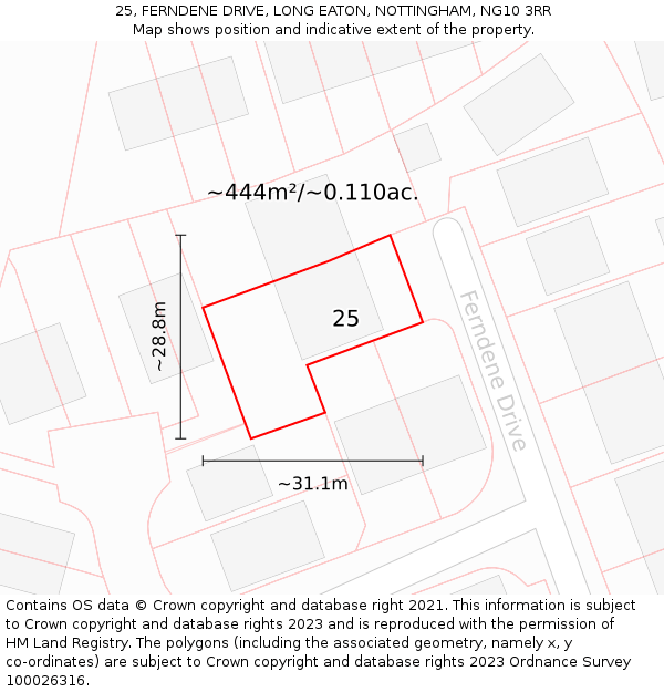 25, FERNDENE DRIVE, LONG EATON, NOTTINGHAM, NG10 3RR: Plot and title map