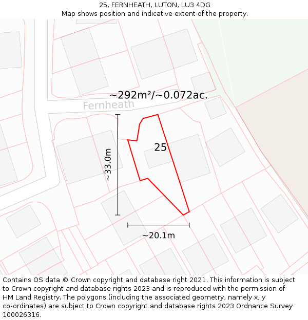 25, FERNHEATH, LUTON, LU3 4DG: Plot and title map