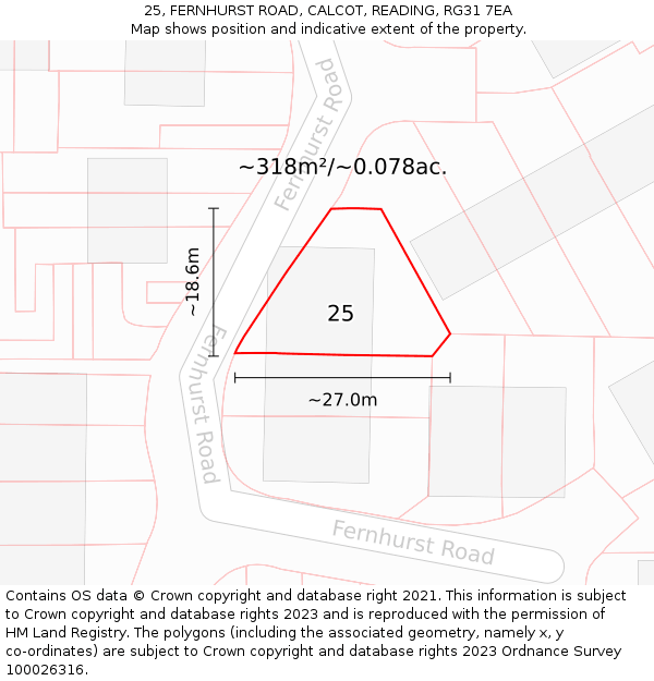 25, FERNHURST ROAD, CALCOT, READING, RG31 7EA: Plot and title map