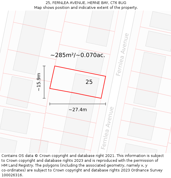 25, FERNLEA AVENUE, HERNE BAY, CT6 8UG: Plot and title map