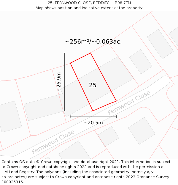 25, FERNWOOD CLOSE, REDDITCH, B98 7TN: Plot and title map