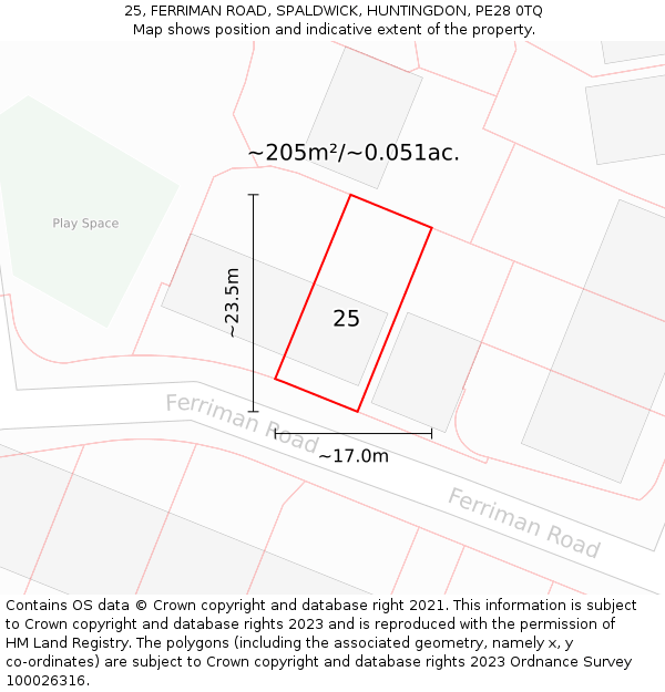 25, FERRIMAN ROAD, SPALDWICK, HUNTINGDON, PE28 0TQ: Plot and title map