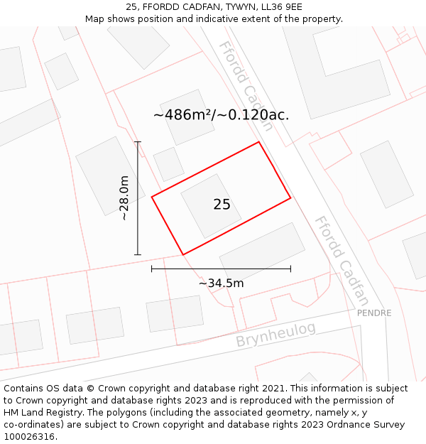 25, FFORDD CADFAN, TYWYN, LL36 9EE: Plot and title map