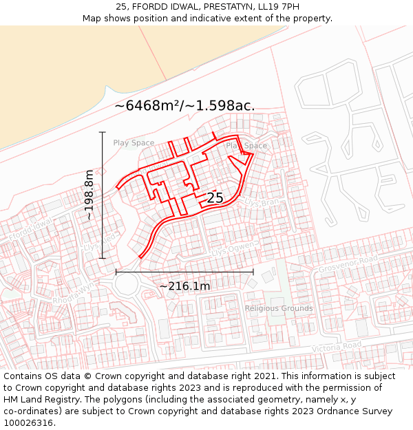 25, FFORDD IDWAL, PRESTATYN, LL19 7PH: Plot and title map