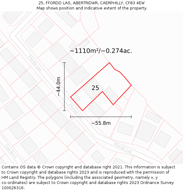 25, FFORDD LAS, ABERTRIDWR, CAERPHILLY, CF83 4EW: Plot and title map