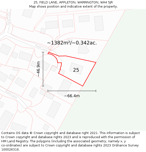 25, FIELD LANE, APPLETON, WARRINGTON, WA4 5JR: Plot and title map