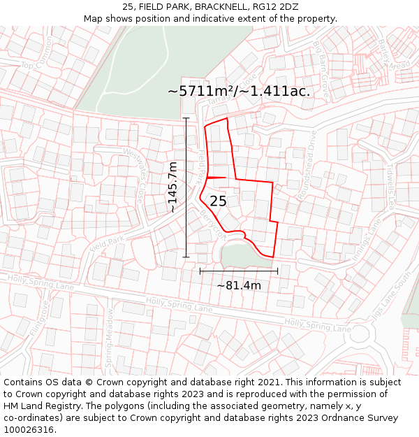 25, FIELD PARK, BRACKNELL, RG12 2DZ: Plot and title map