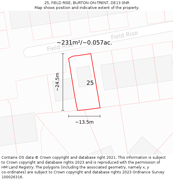 25, FIELD RISE, BURTON-ON-TRENT, DE13 0NR: Plot and title map