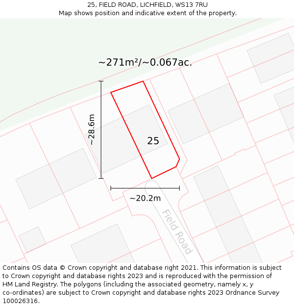 25, FIELD ROAD, LICHFIELD, WS13 7RU: Plot and title map