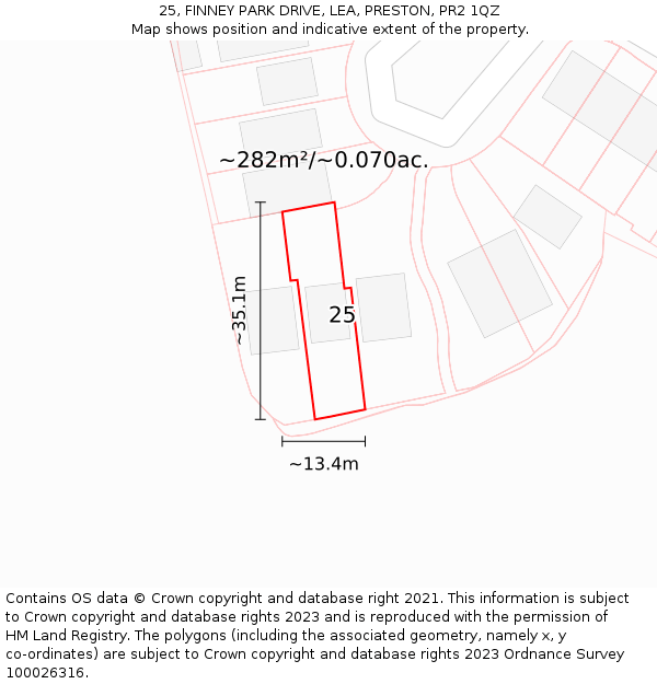 25, FINNEY PARK DRIVE, LEA, PRESTON, PR2 1QZ: Plot and title map